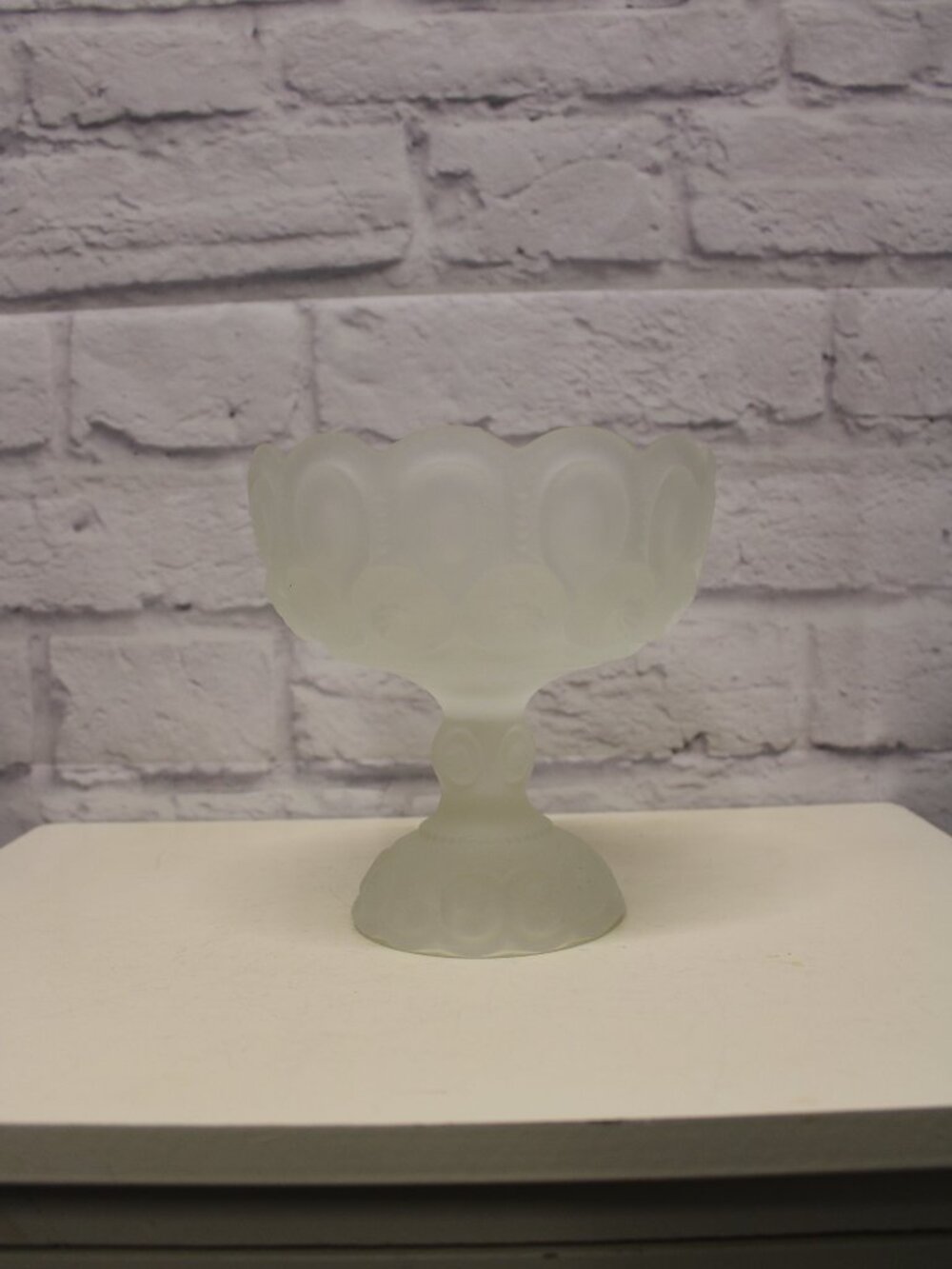Vintage L.E. Smith Frosted Glass Pedestal Moon and Stars Compote Candy Dish